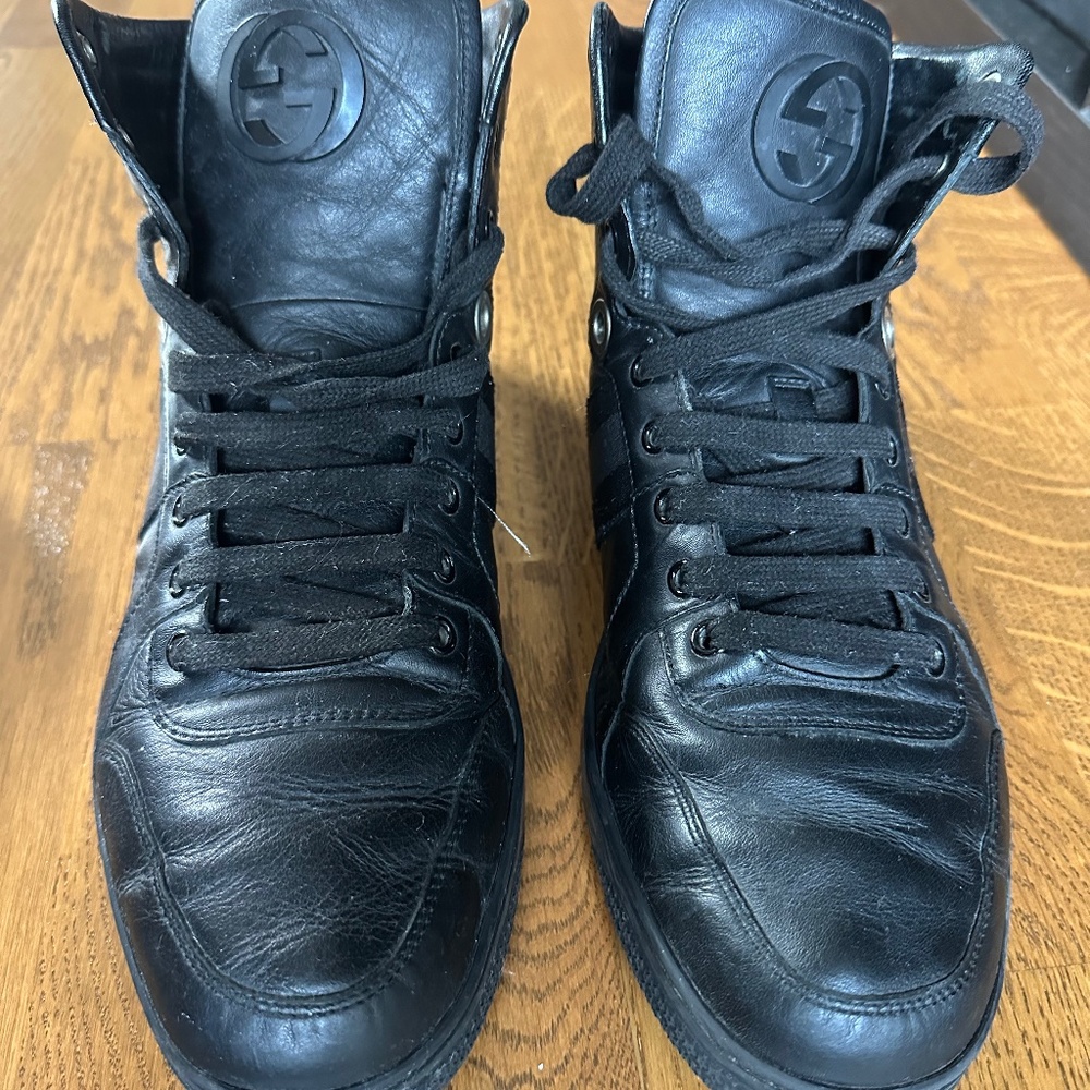 Gucci Men's Black Leather High Top Sneakers